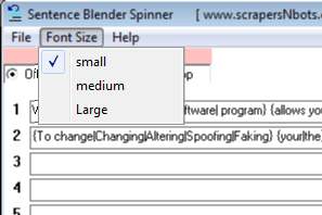 Image of Sentence Blender Spinner Font Size Menu.