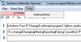 Image of Sentence Blender Spinner Help Menu.