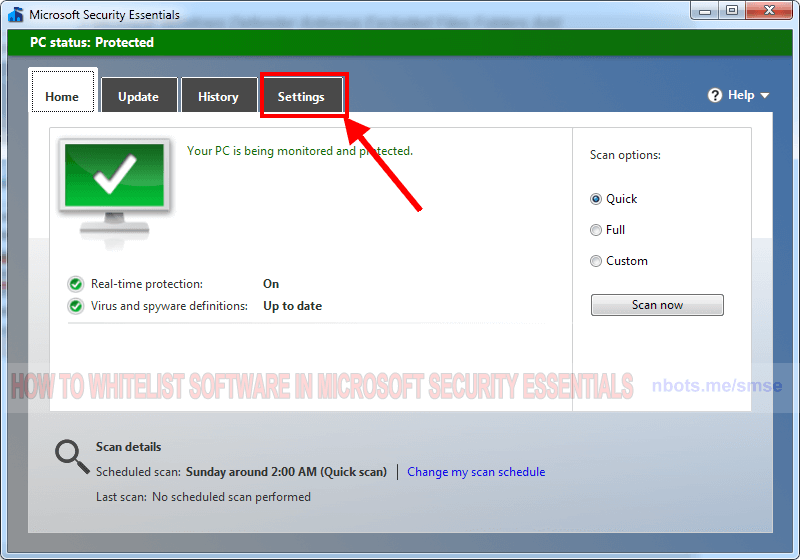 Image of 1 Microsoft Security Essentials Antivirus Start Screen.