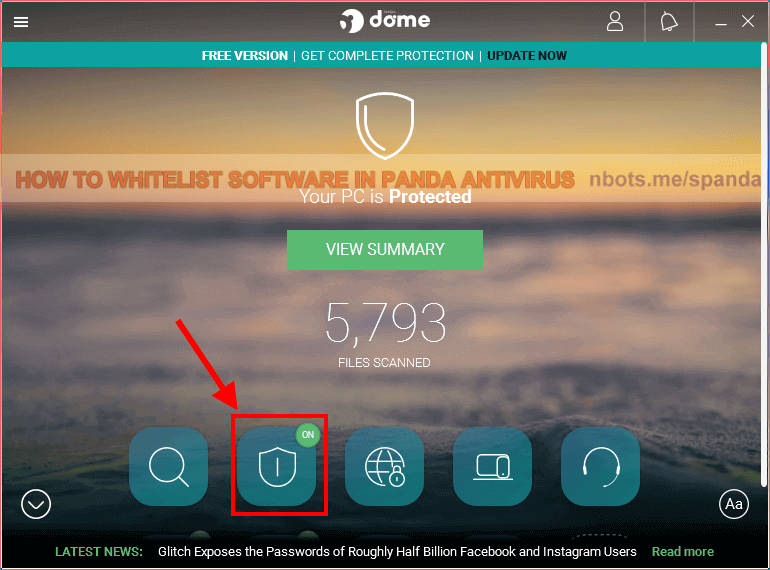 Image of 1 Panda Antivirus Main Screen.