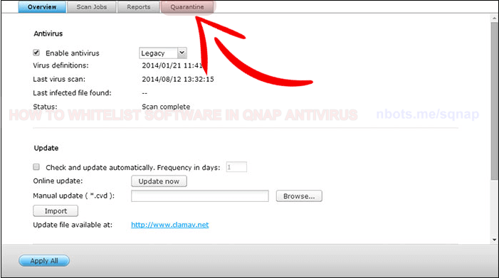 Image of 1 Qnap Antivirus Main Screen.