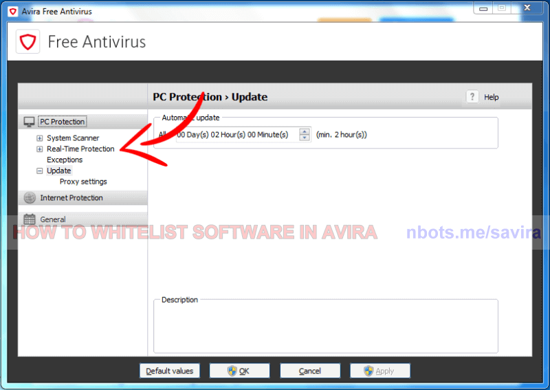 Image of 2 Avira Exceptions Realtime Protection.