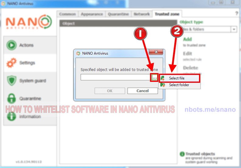 Image of 2 Nano Antivirus Select File To Trust.