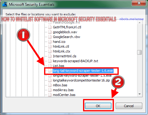 Image of 3 Microsoft Security Essentials Antivirus Settings File Browse Dialog.