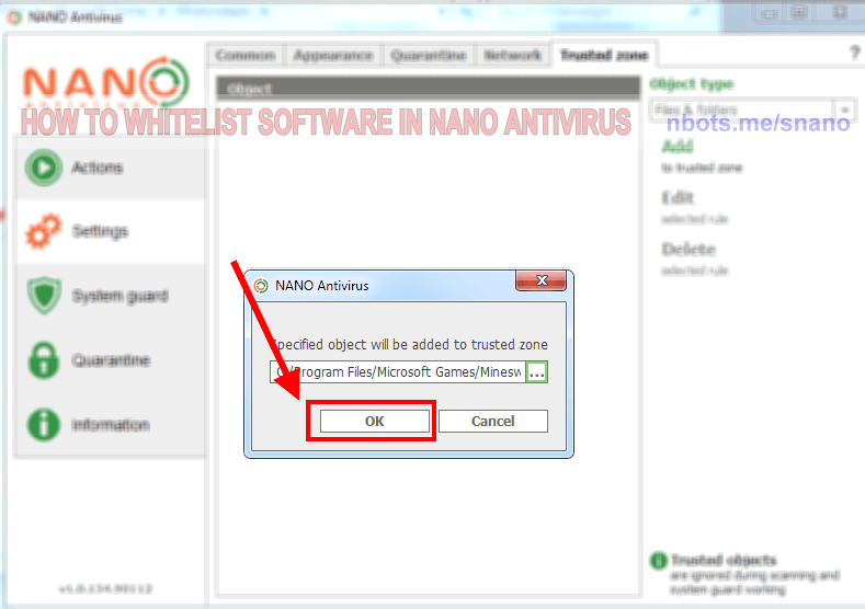 Image of 4 Nano Antivirus Save Excluded File Settings.