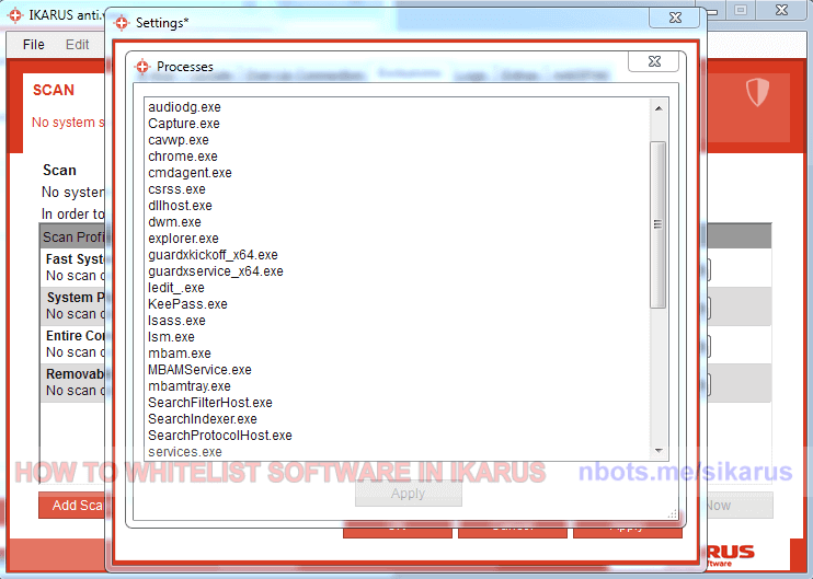 Image of 5 Ikarus Antivirus Settings Browse For Running Process For Exclusion.
