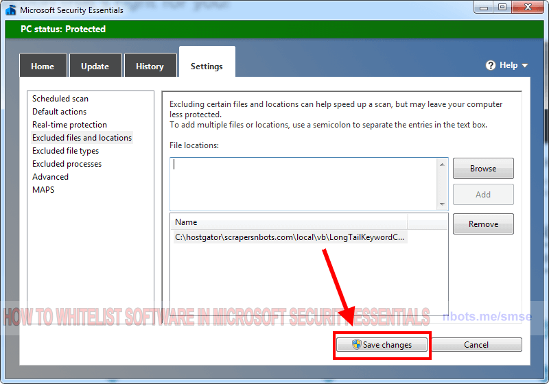 Image of 5 Microsoft Security Essentials Antivirus Save Changes.