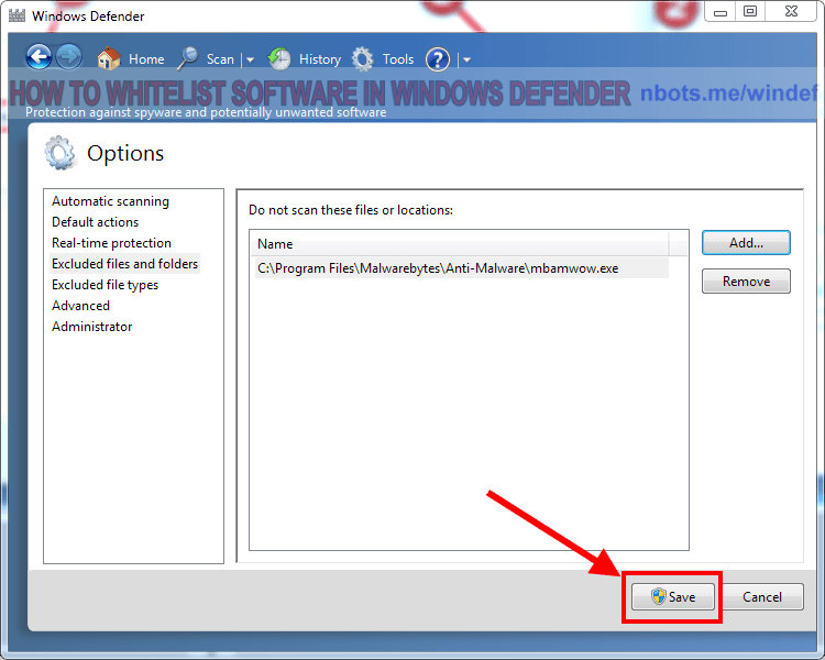 Image of 5 Microsoft Windows Defender Antivirus Save Excluded Selections.