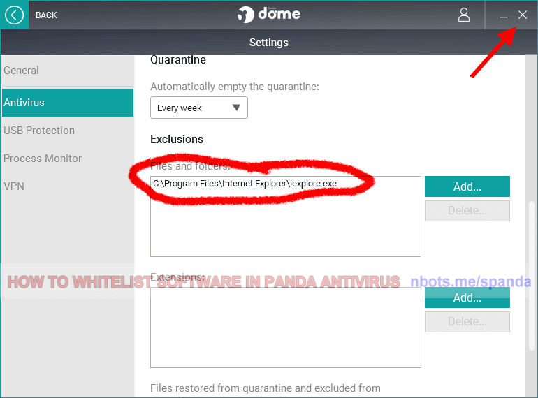 Image of 5 Panda Antivirus Excluded File Program Folder Saved In Exlusions.