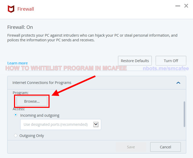 Image of 9 Mcafee Antivirus Firewall Internet Connections For Programs Browse For File.
