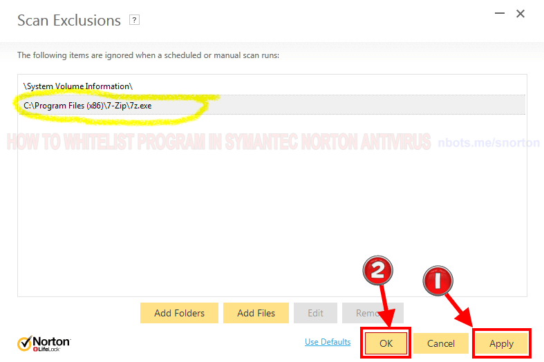 Image of 9 Symantec Antivirus Excluded File Added To Exclusion List Click Apply Click Ok.