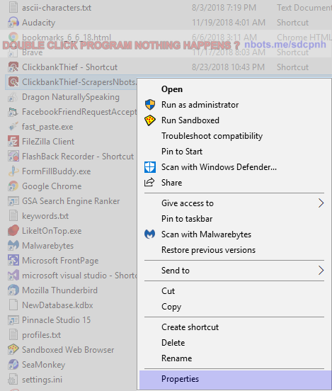 Image of Double Click Exe Nothing Happens Context Menu Properties.