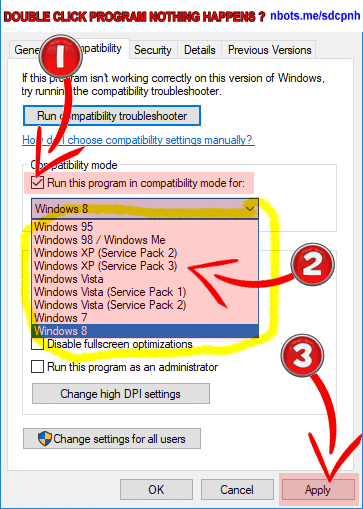 Image of Compatibility Menu Run Program In Compatibility Mode.
