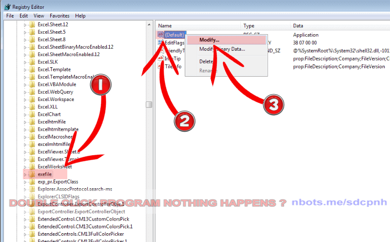 Image of Double Click Exe Nothing Happens Regedit Hkeyclassesroot Exefile Right Click Default Modify.
