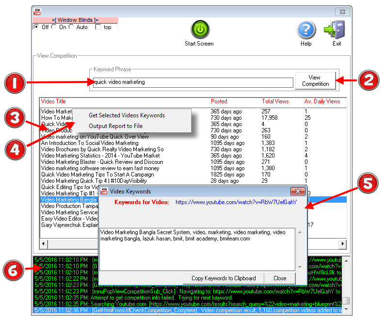 Image of ViralYouTubeSoft 'View Competition' Software Module with various features and elements highlighted and described.