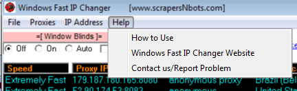 Image of Windows Fast Ip Changer Help Menu.