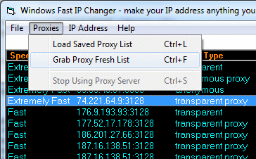 Image of menu to Load Fresh Proxy Server List.