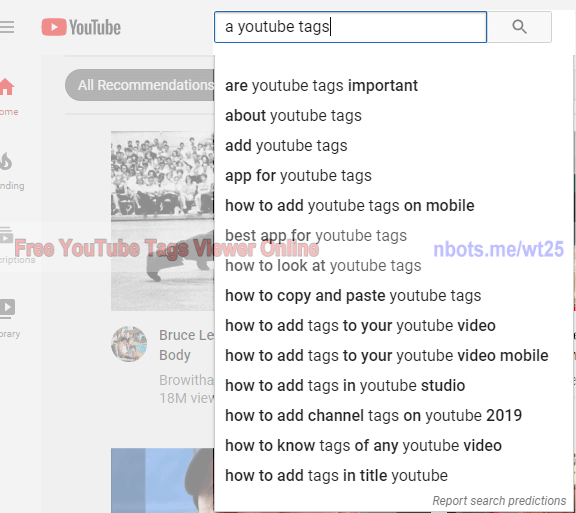 Image of Pressing A on Keyboard to Invoke YouTube Auto Complete